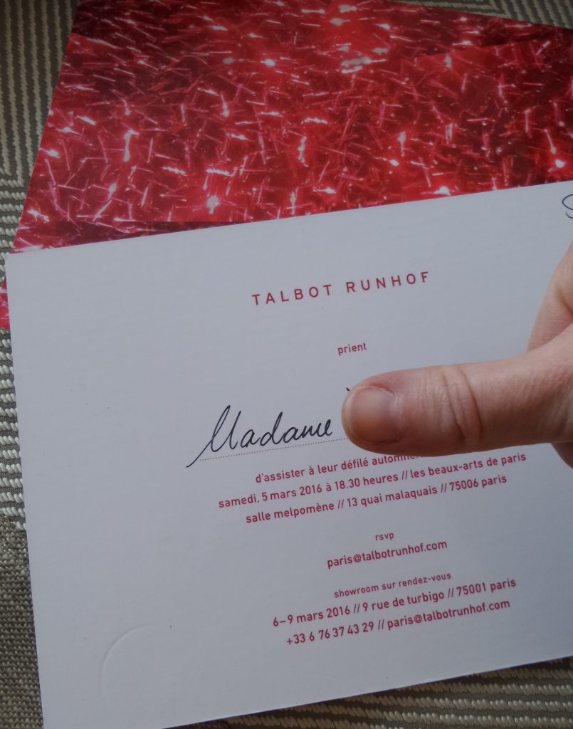 Einladung vom Designer Talbot Runhof zur Fashion Week in Paris